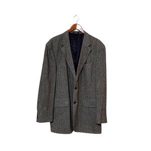 Cricketeer Mens Herringbone Gray Wool-Blend Blazer Size 46XL Made In Colombia